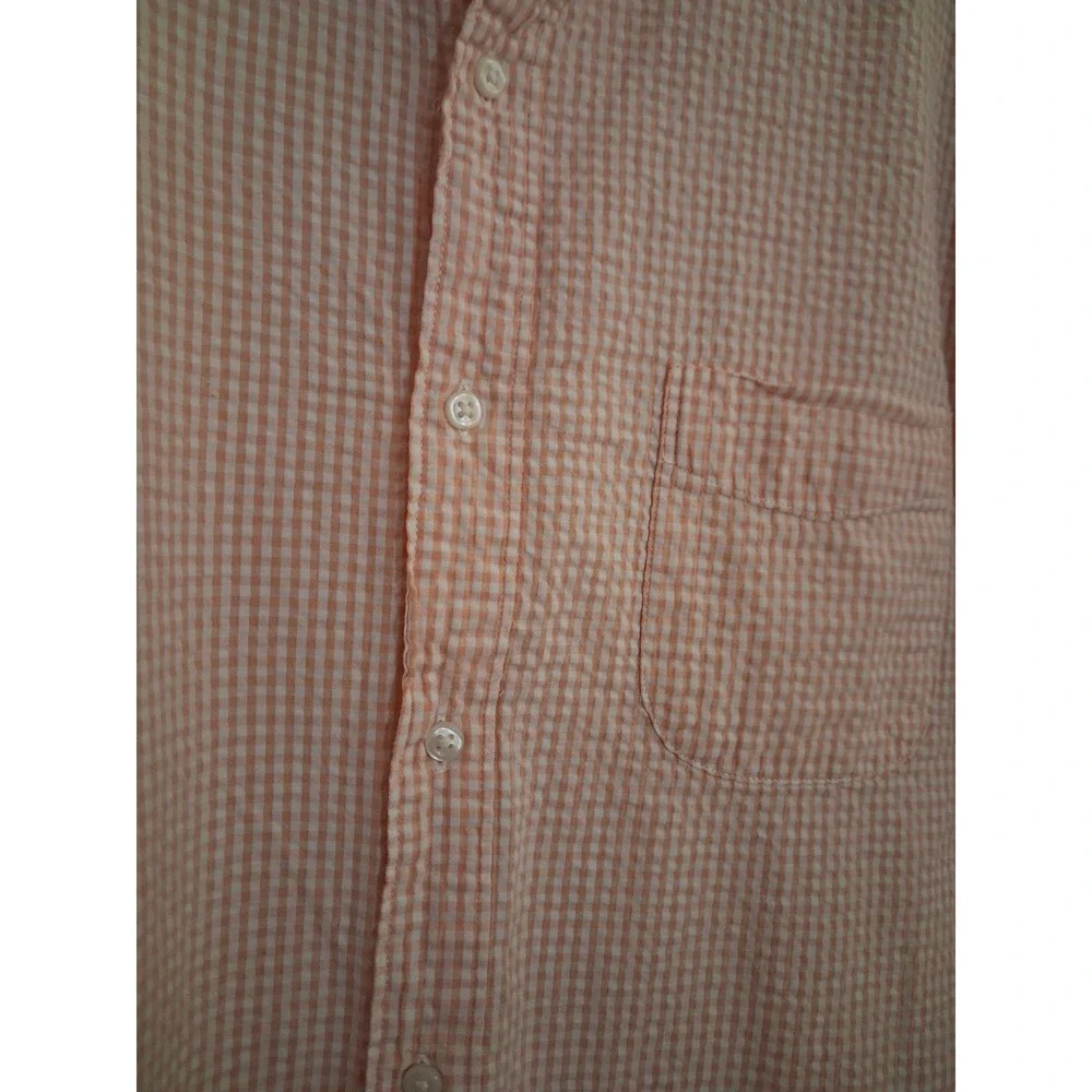 J. Crew Mens XL Slim Fit Organic Cotton Seersucker Gingham Shirt Orange White